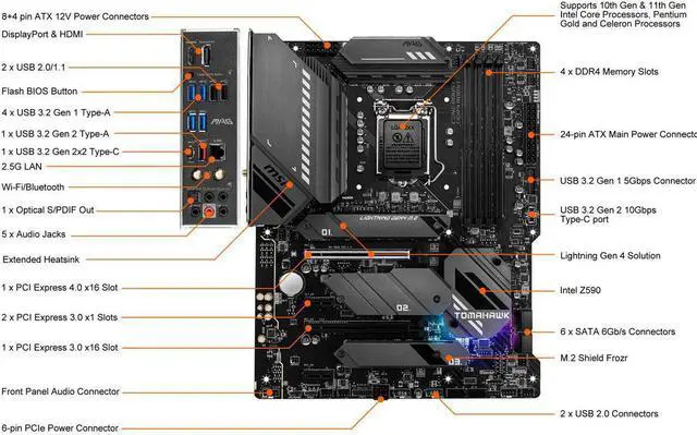 Alt view image 6 of 14 - MSI MAG Z590 Tomahawk Wifi DDR4 Intel LGA 1200 ATX Motherboard