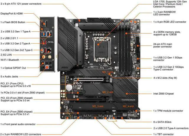 Alt view image 6 of 6 - MSI MAG Z690 Tomahawk Wifi DDR4 Intel LGA 1700 ATX Motherboard