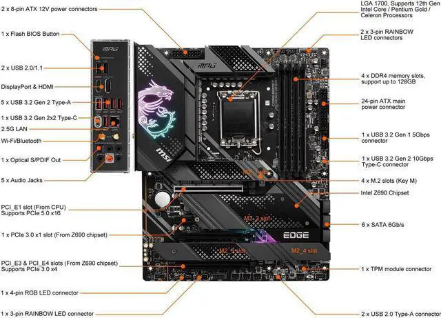 Alt view image 3 of 11 - MSI MPG Z690 Edge Wifi DDR4 Intel LGA 1700 ATX Motherboard