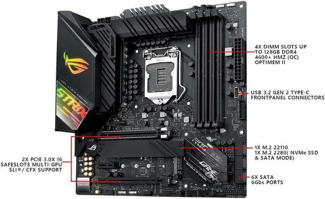 Alt view image 3 of 5 - ASUS ROG STRIX Z490-G Gaming Wifi Intel LGA 1200 Micro ATX Motherboard