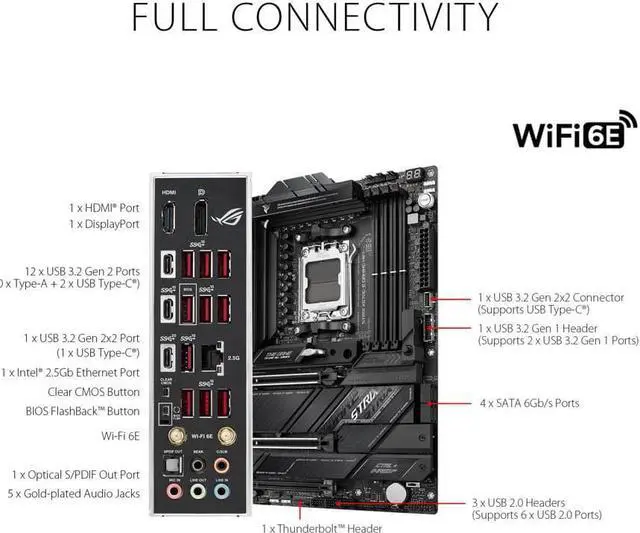 Alt view image 3 of 6 - ASUS ROG STRIX X670E-E GAMING WIFI AMD AM5 ATX Motherboard