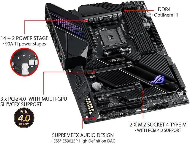 Alt view image 4 of 8 - ASUS ROG Crosshair VIII Dark Hero X570 AMD AM4 ATX Motherboard