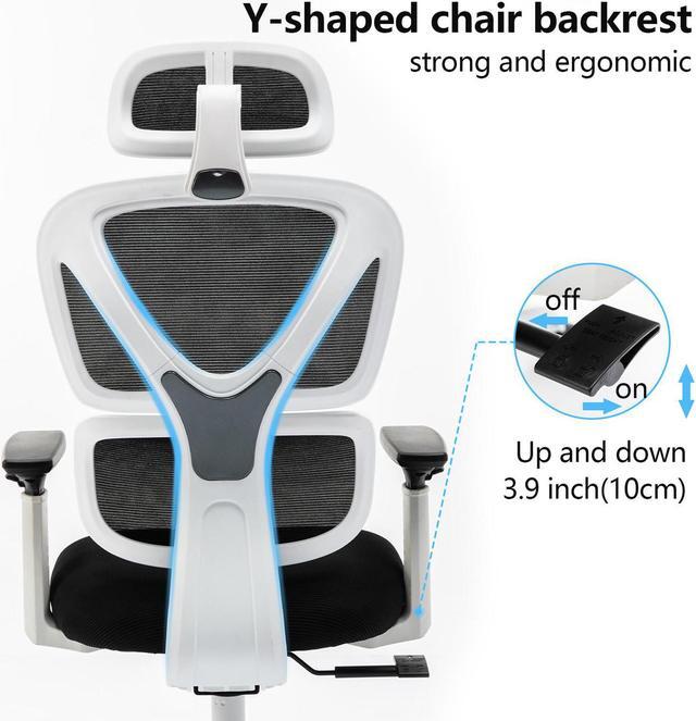 Alt view image 4 of 7 - KERDOM Ergonomic Office Chair, Home Desk Chair, Comfy Breathable Mesh Task Chair, High Back Thick Cushion Computer Chair with Headrest and 3D Armrests, Adjustable Height Home Gaming Chair White/F
