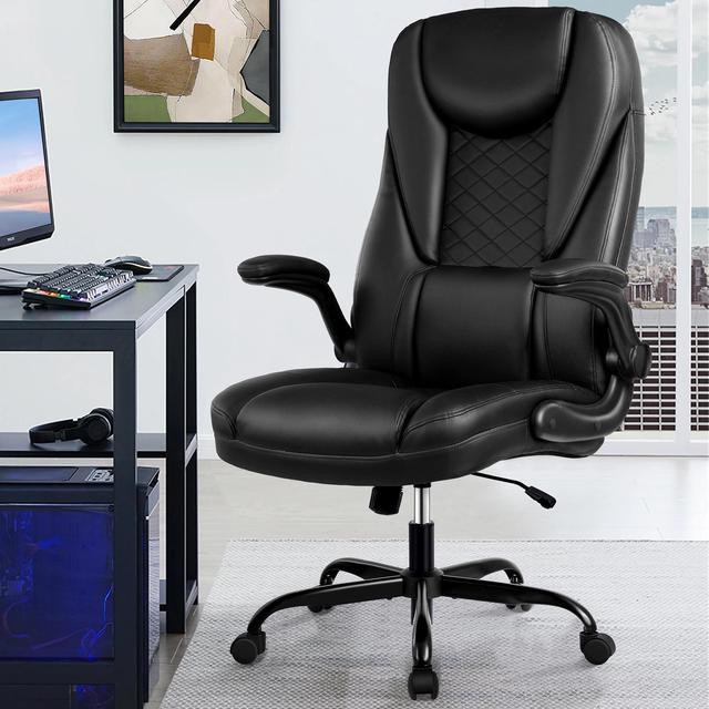 Coolhut Executive Office Chair, Big & Tall Office Chair, Foot Rest,  Reclining Leather Chair, High Back Home Office Desk Chair with Lumbar  Support, Ergonomic Office Chair with Padded Armrests (Black) 