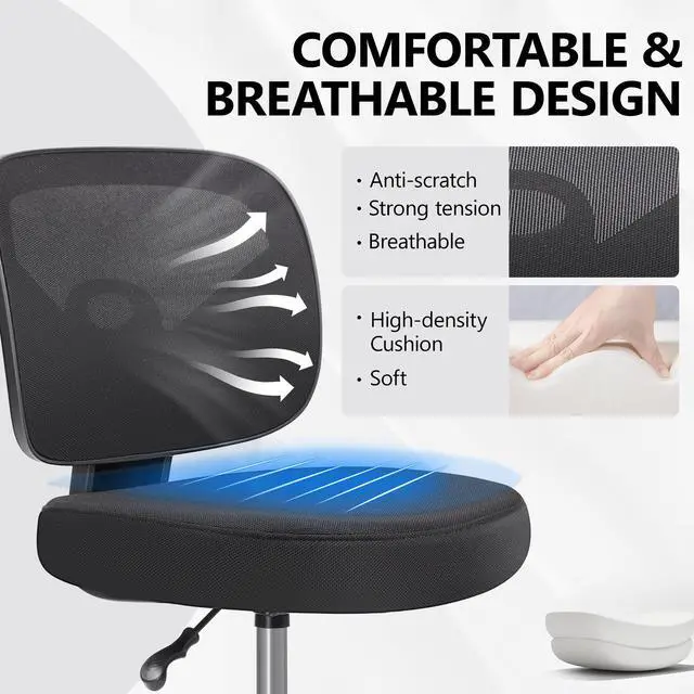 Alt view image 5 of 7 - Coolhut Office Drafting Chair Armless, Tall Office Desk Chair Adjustable Height and Footring, Mid-Back Ergonomic Standing Desk Chair Mesh Rolling Tall Chair for Art Room, Office or Home (Black)