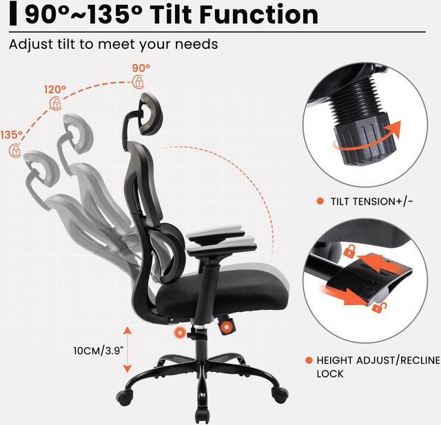 Alt view image 8 of 7 - Coolhut Ergonomic Office Chair, High Back Adjustable Computer Desk Chair with Lumbar Support, 300lb, Black