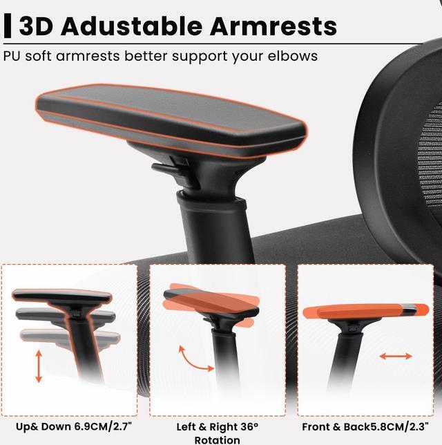 Alt view image 7 of 7 - Coolhut Ergonomic Office Chair, High Back Adjustable Computer Desk Chair with Lumbar Support, 300lb, Black