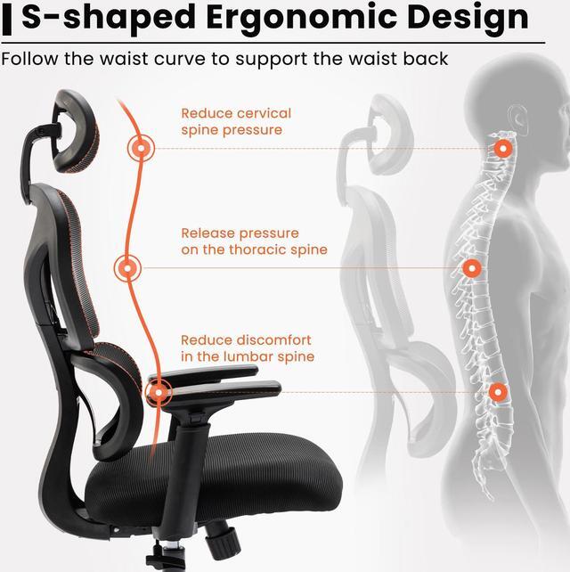 Alt view image 5 of 7 - Coolhut Ergonomic Office Chair, High Back Adjustable Computer Desk Chair with Lumbar Support, 300lb, Black