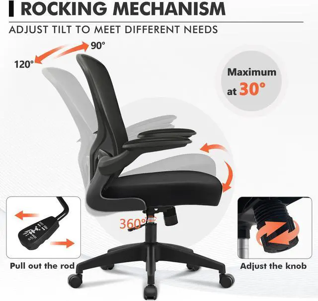 Alt view image 5 of 6 - FelixKing Office Chair, Ergonomic Desk Chair with Adjustable Height, Swivel Computer Mesh Chair with Lumbar Support and Flip-up Arms, Backrest with Breathable Mesh (Black)
