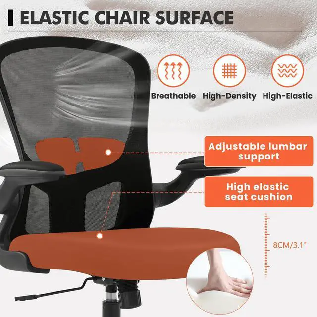Alt view image 4 of 6 - FelixKing Office Chair, Ergonomic Desk Chair with Adjustable Height, Swivel Computer Mesh Chair with Lumbar Support and Flip-up Arms, Backrest with Breathable Mesh (Black)