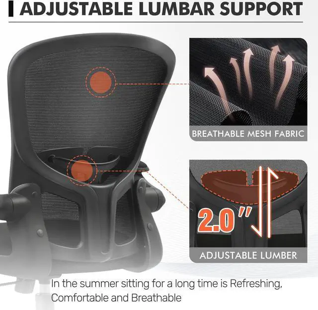 Alt view image 2 of 6 - FelixKing Office Chair, Ergonomic Desk Chair with Adjustable Height, Swivel Computer Mesh Chair with Lumbar Support and Flip-up Arms, Backrest with Breathable Mesh (Black)