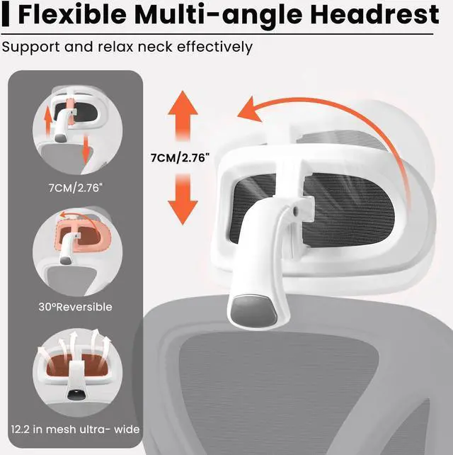 Alt view image 2 of 7 - KERDOM Ergonomic Office Chair, Home Desk Chair, Comfy Breathable Mesh Task Chair, High Back Thick Cushion Computer Chair with Headrest and 3D Armrests, Adjustable Height Home Gaming Chair Black White