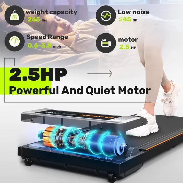 Alt view image 3 of 7 - KERDOM Walking Pad Treadmill, 2.5HP Under Desk Treadmill with Remote Control & LED Display, Quiet Desk Treadmill for Compact Space, Portable Treadmill for Home Office Use