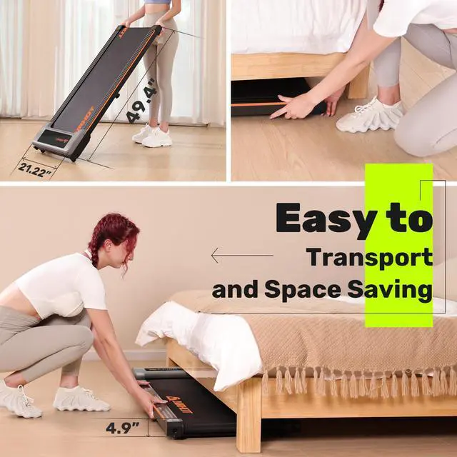 Alt view image 7 of 7 - KERDOM Walking Pad Treadmill, 2.5HP Under Desk Treadmill with Remote Control & LED Display, Quiet Desk Treadmill for Compact Space, Portable Treadmill for Home Office Use