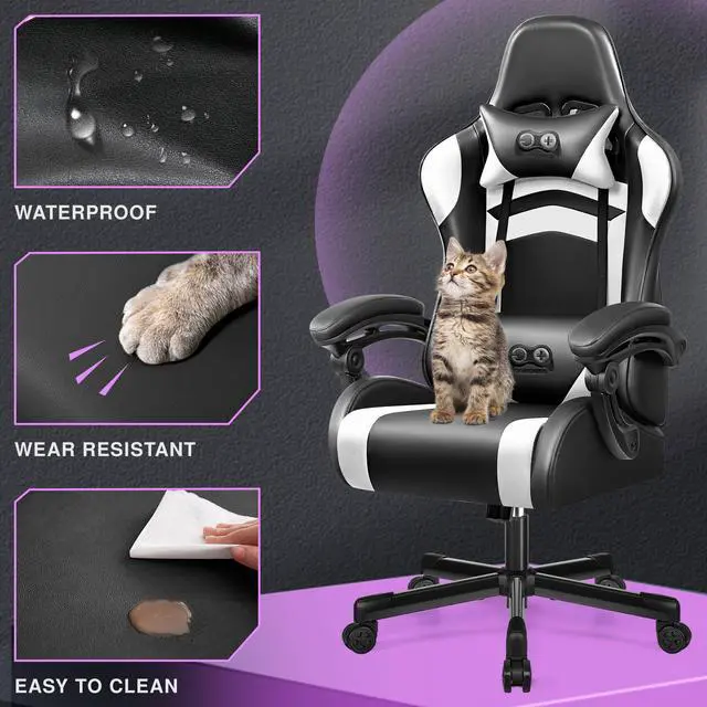 Alt view image 6 of 7 - KERDOM Ergonomic Racing-Style Gaming Chair with High Back, Adjustable Height and Reclining Backrest, Complete with Headrest and Lumbar Support for Optimal Comfort Black / White