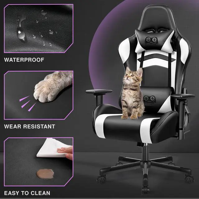 Alt view image 4 of 7 - KERDOM Ergonomic Black Gaming Chair, Height-Adjustable Computer Chair, Racing-Style Design with Headrest and Lumbar Support for Gamers Black / White