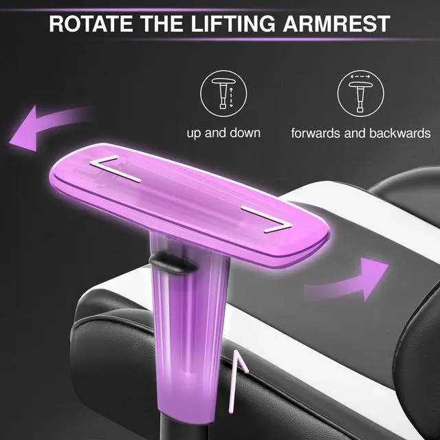 Alt view image 6 of 7 - KERDOM Ergonomic Black Gaming Chair, Height-Adjustable Computer Chair, Racing-Style Design with Headrest and Lumbar Support for Gamers Black / White