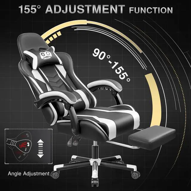 Alt view image 6 of 7 - KERDOM Ergonomic Gaming Chair with Footrest and Lumbar Support, High-Back Racing-Style PC Chair, Adjustable PU Leather Office Chair Black / White