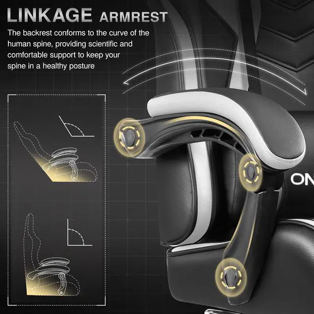 Alt view image 7 of 7 - KERDOM Ergonomic Gaming Chair with Footrest and Lumbar Support, High-Back Racing-Style PC Chair, Adjustable PU Leather Office Chair Black / White