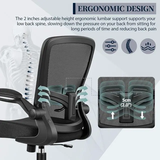 Alt view image 4 of 7 - FelixKing Office Chair, Ergonomic Desk Chair with Adjustable Height and Lumbar Support Swivel Lumbar Support Desk Computer Chair with Flip up Armrests for Conference Room (Black)