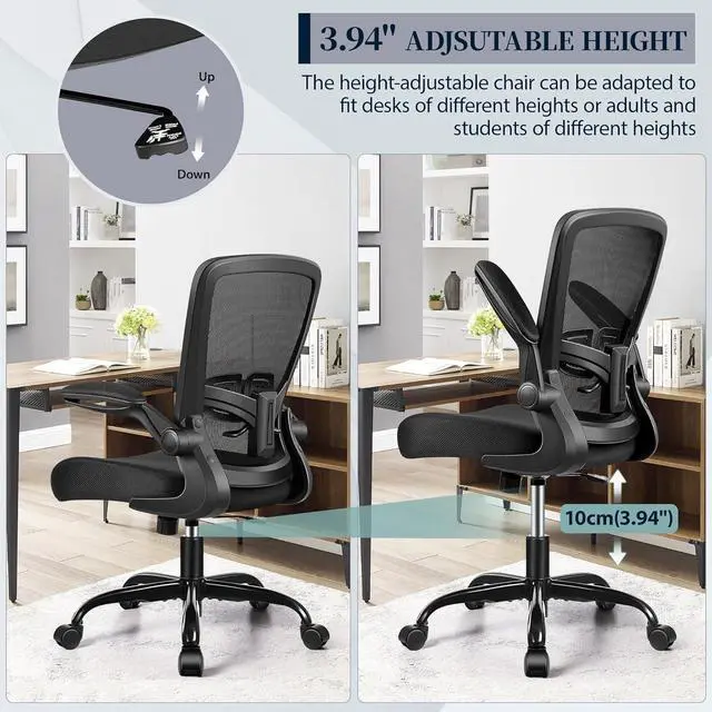 Alt view image 6 of 7 - FelixKing Office Chair, Ergonomic Desk Chair with Adjustable Height and Lumbar Support Swivel Lumbar Support Desk Computer Chair with Flip up Armrests for Conference Room (Black)