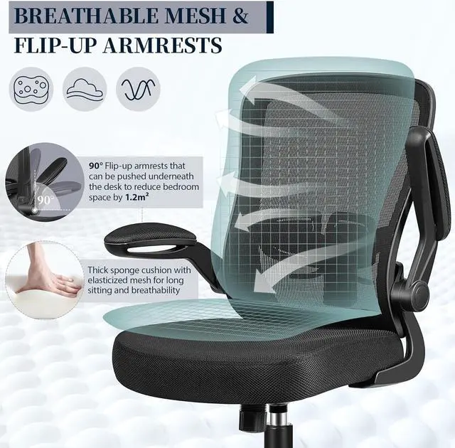 Alt view image 5 of 7 - FelixKing Office Chair, Ergonomic Desk Chair with Adjustable Height and Lumbar Support Swivel Lumbar Support Desk Computer Chair with Flip up Armrests for Conference Room (Black)