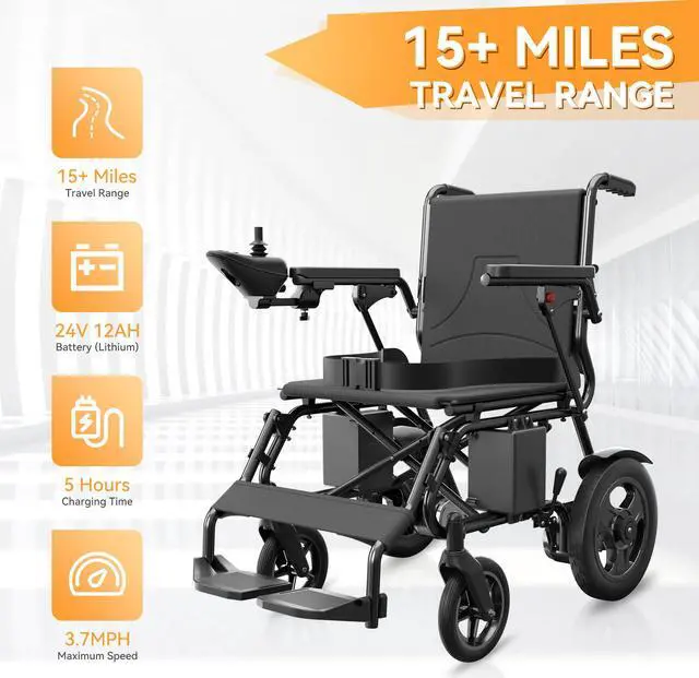Alt view image 5 of 7 - KERDOM Foldable Electric Wheelchair for Adults with Extended Range, Designed for All Terrains, Smart Electric Wheelchair for the Elderly and Adults Black - 73 LBS