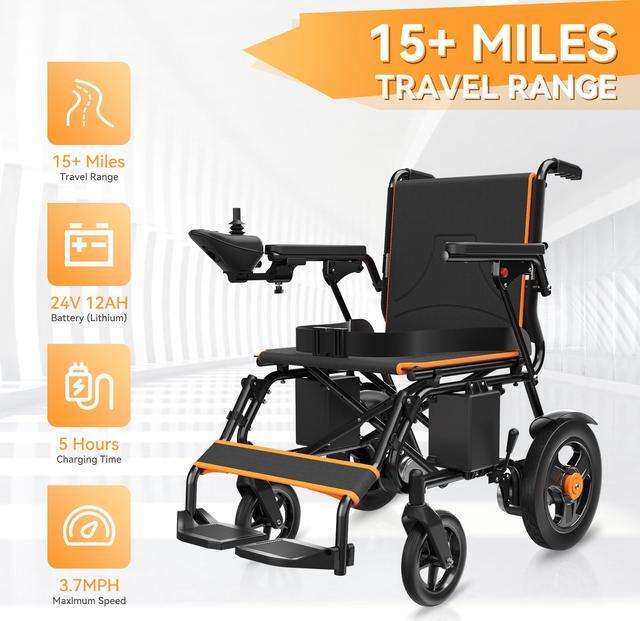 Alt view image 5 of 7 - KERDOM Foldable Electric Wheelchair for Adults with Extended Range, Designed for All Terrains, Smart Electric Wheelchair for the Elderly and Adults Orange - 73LBS