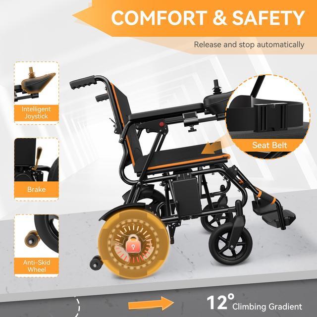 Alt view image 4 of 7 - KERDOM Foldable Electric Wheelchair for Adults with Extended Range, Designed for All Terrains, Smart Electric Wheelchair for the Elderly and Adults Orange - 73LBS