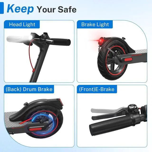 Alt view image 6 of 7 - KERDOM Foldable Adult Electric Scooter, 19MPH and 20° Hill Climb, 21 Miles (37V) - 350W, 8.5" Solid Tires, Dual Brake & Cruise Control, 300LB Capacity, Foldable Commuter Scooter For Teenager and Adult