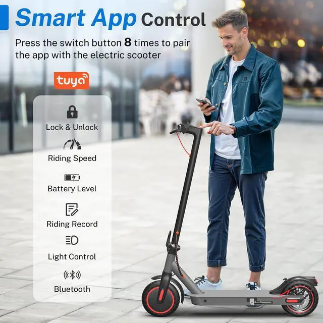 Alt view image 7 of 7 - KERDOM Foldable Adult Electric Scooter, 19MPH and 20° Hill Climb, 21 Miles (37V) - 350W, 8.5" Solid Tires, Dual Brake & Cruise Control, 300LB Capacity, Foldable Commuter Scooter For Teenager and Adult