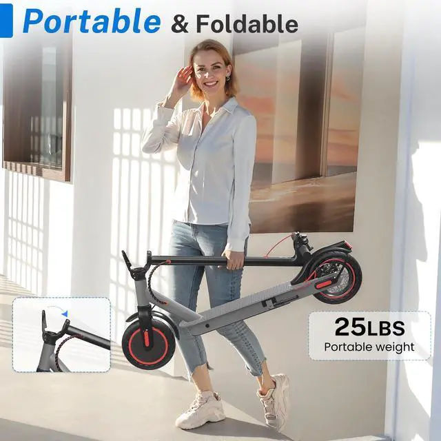 Alt view image 2 of 7 - KERDOM Foldable Adult Electric Scooter, 19MPH and 20° Hill Climb, 21 Miles (37V) - 350W, 8.5" Solid Tires, Dual Brake & Cruise Control, 300LB Capacity, Foldable Commuter Scooter For Teenager and Adult