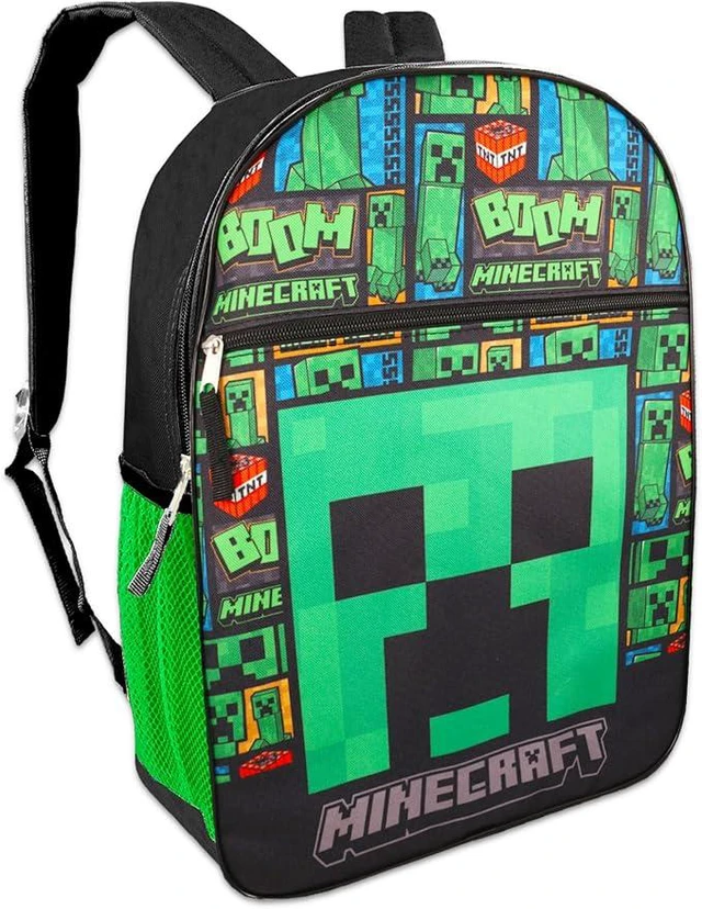 Alt view image 2 of 4 - Minecraft Collage 16" Creepers Theme Kids Backpack
