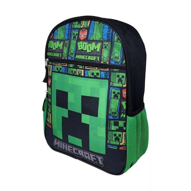 Alt view image 4 of 4 - Minecraft Collage 16" Creepers Theme Kids Backpack