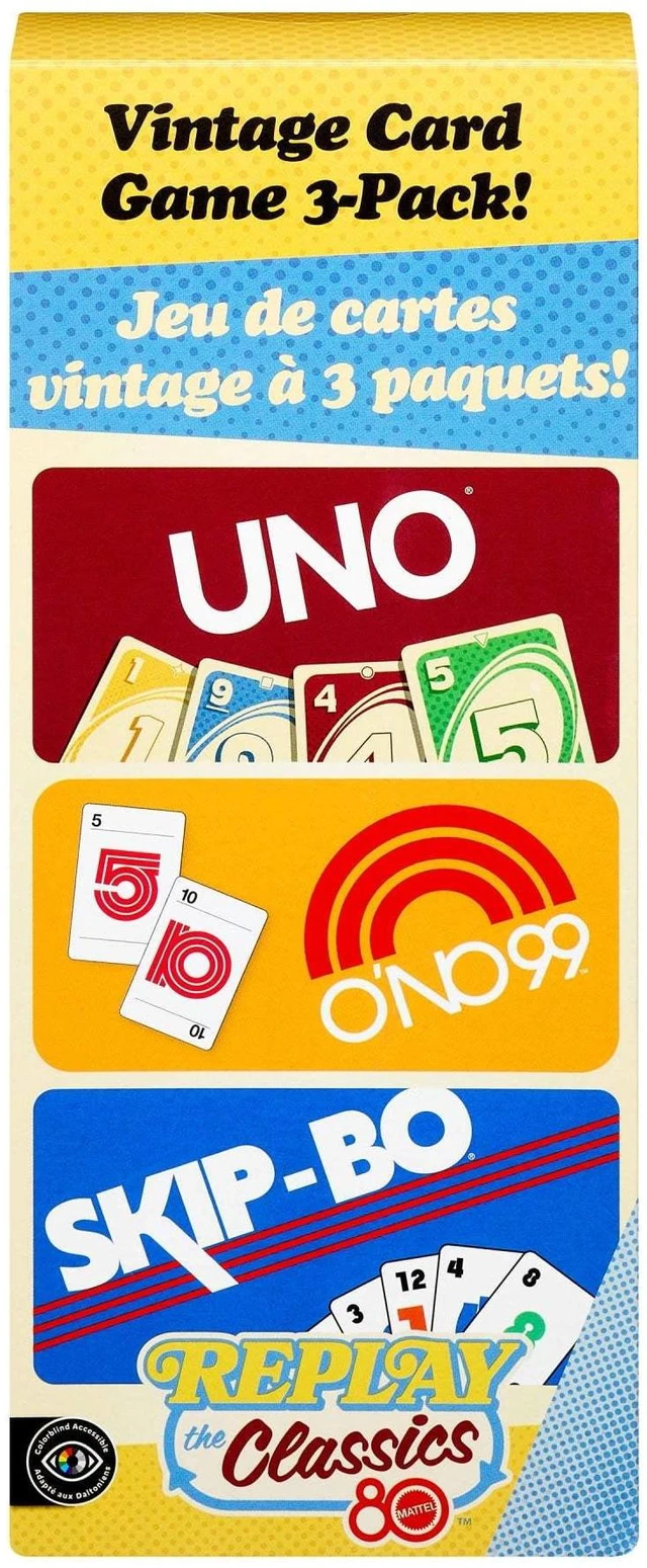 Alt view image 2 of 6 - Vintage Card Games 3-Pack Set with Classic UNO, O'NO 99 and Skip-Bo
