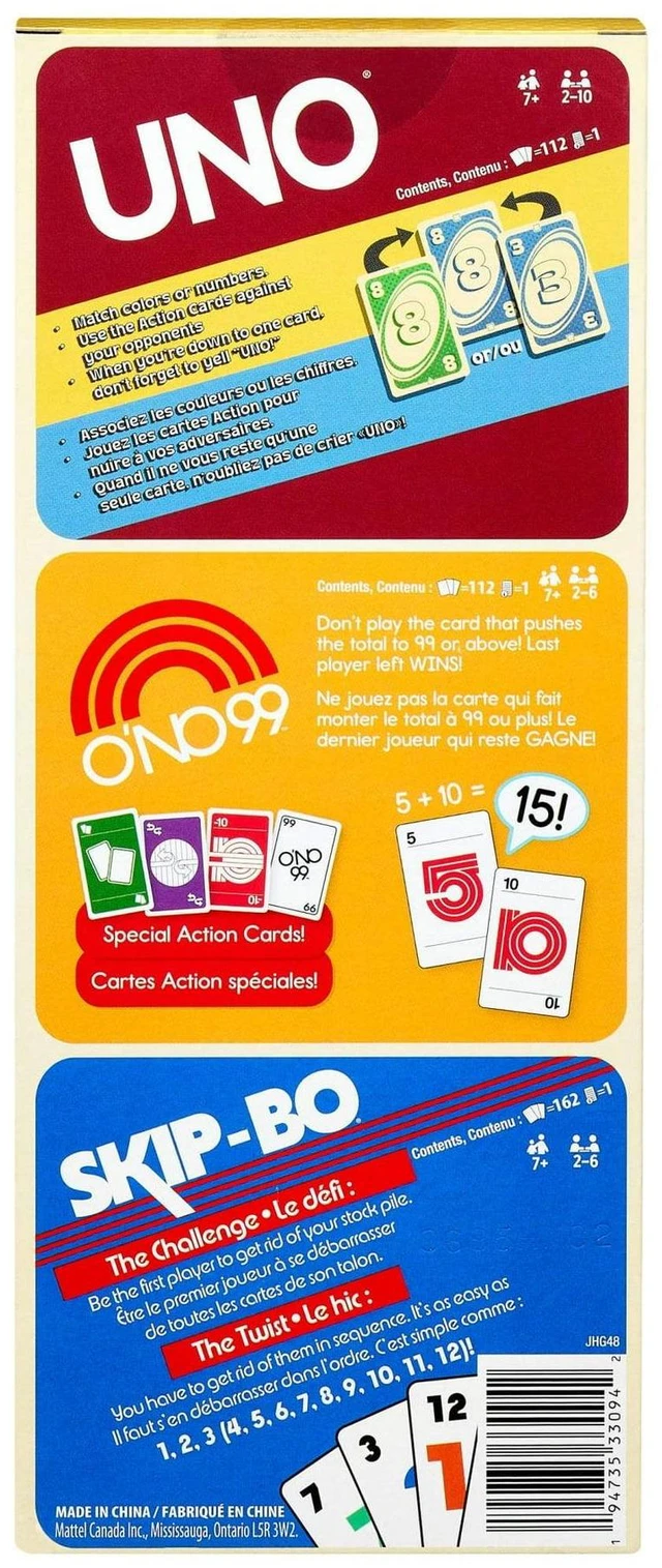 Alt view image 6 of 6 - Vintage Card Games 3-Pack Set with Classic UNO, O'NO 99 and Skip-Bo
