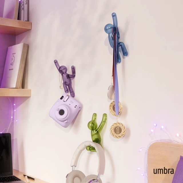 Alt view image 2 of 6 - Umbra Buddy Wall Hooks Decorative Wall Mounted Hooks Set of 3, Assorted Gem Colors