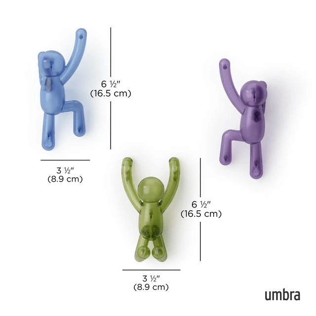 Alt view image 3 of 6 - Umbra Buddy Wall Hooks Decorative Wall Mounted Hooks Set of 3, Assorted Gem Colors
