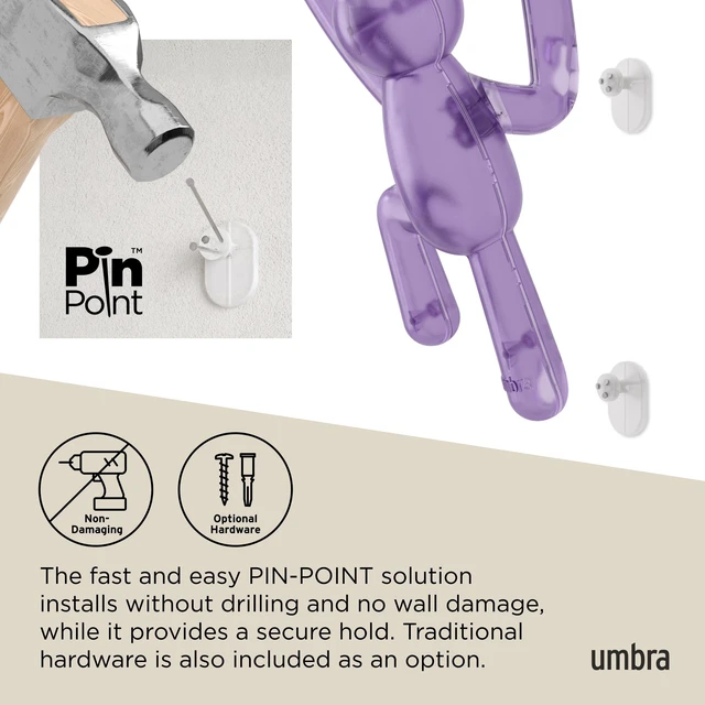 Alt view image 6 of 6 - Umbra Buddy Wall Hooks Decorative Wall Mounted Hooks Set of 3, Assorted Gem Colors