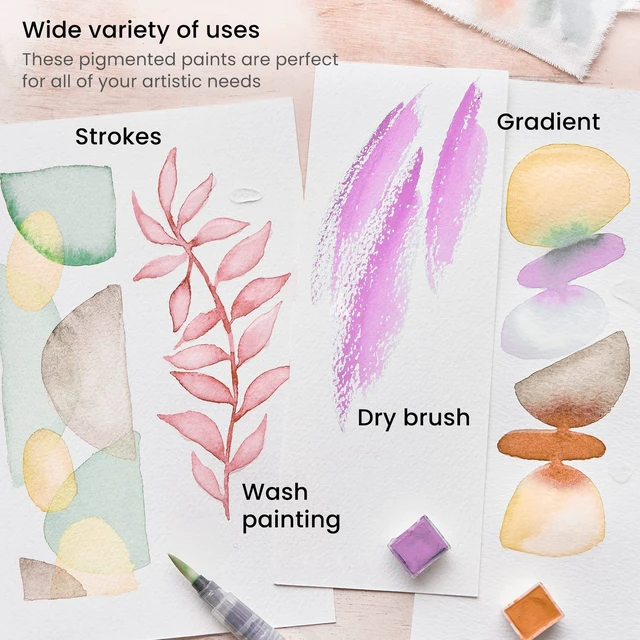 Alt view image 5 of 7 - ARTEZA Watercolor Paint Set, 12 Pastel Tones Half Pans, Watercolor Set with Brush, Semi Moist Pastel Paint