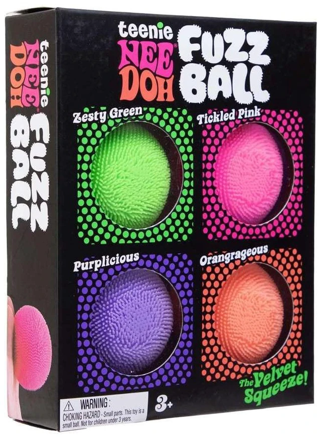 Main image of Schylling NeeDoh Teenie Fuzz Ball 4 Pack, 1.5-inch Sensory Squeeze Ball