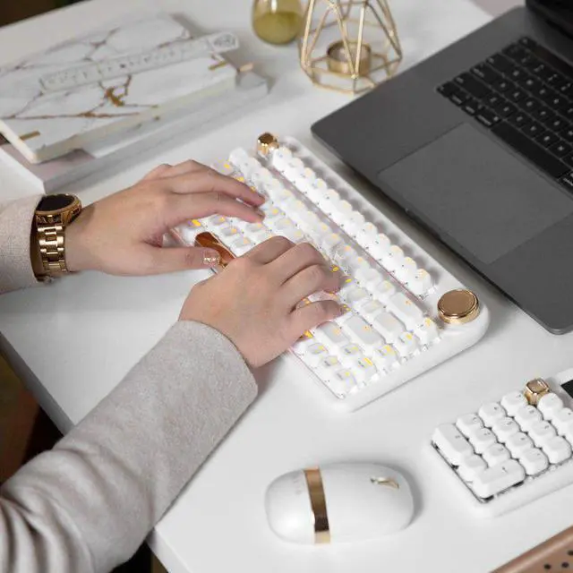 Alt view image 17 of 20 - AZIO IZO Wireless Bluetooth Mechanical Keyboard White Blossom