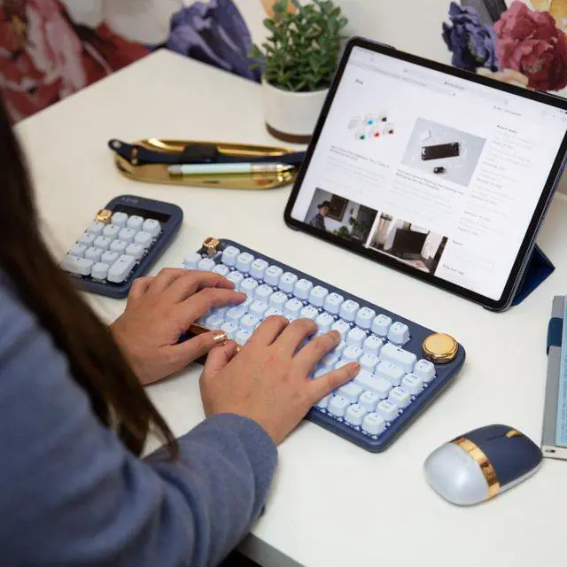 Alt view image 17 of 20 - AZIO IZO Wireless Bluetooth Mechanical Keyboard Blue Iris