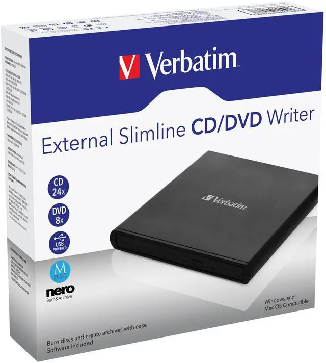 Alt view image 17 of 18 - Verbatim Slim External Burner CD/DVD +/-RW Optical Drive USB 2.0 with USB A to USB C Adapter and M-DISC Support - Mac & PC Compatible Model 98938