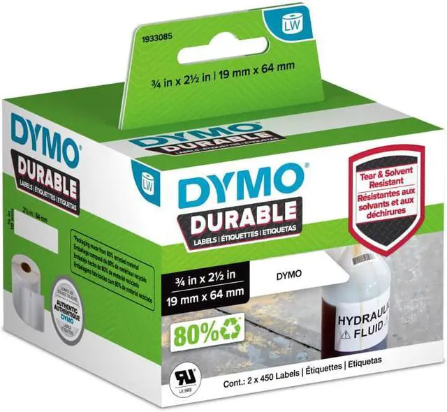 Alt view image 6 of 6 - Dymo 1933085 Lw Durable 3 4In X 2-1 2In White Poly, 900 Labels