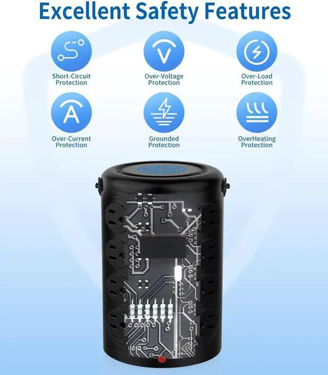 Alt view image 6 of 7 - Wireless Charging Power Strip Surge Protector,Power Strip Tower with 16 Widely Spaced AC Outlets,2300 Joules Surge Protector with 1 USB C & 4 USB A & 6.56FT Cord,Charging Station for Phone,Tablet