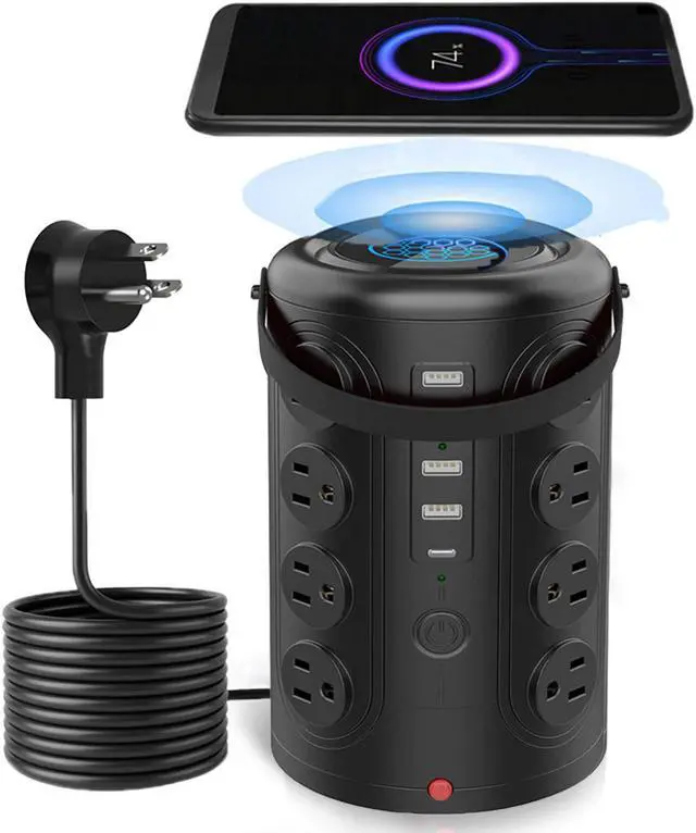 Main image of Wireless Charging Power Strip Surge Protector,Power Strip Tower with 16 Widely Spaced AC Outlets,2300 Joules Surge Protector with 1 USB C & 4 USB A & 6.56FT Cord,Charging Station for Phone,Tablet
