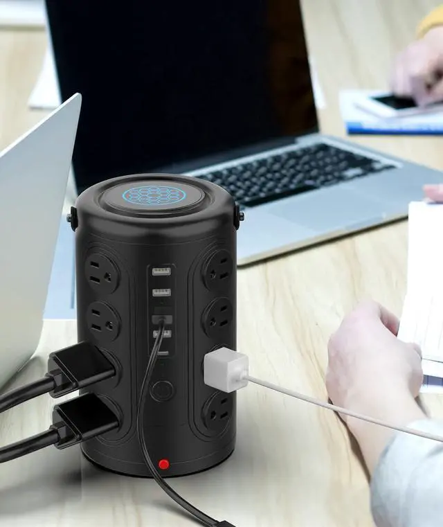 Alt view image 7 of 7 - Wireless Charging Power Strip Surge Protector,Power Strip Tower with 16 Widely Spaced AC Outlets,2300 Joules Surge Protector with 1 USB C & 4 USB A & 6.56FT Cord,Charging Station for Phone,Tablet