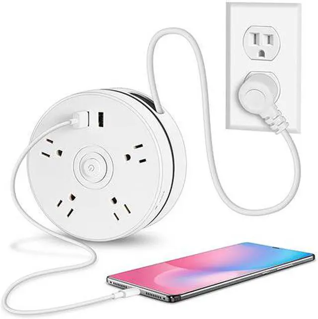 Main image of Power Strip with 4 Sockets Dual USB Ports,  5.9 ft Extension Cord Flat Plug, Overload Protection Indoor Desk Charging Station, Mountable Compact for  Phone Charging Travel, Cruise Ship Dorm Essentials