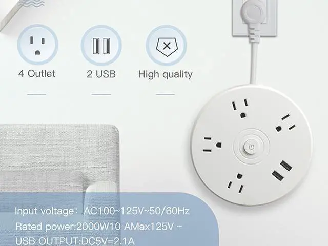 Alt view image 3 of 7 - Power Strip with 4 Sockets Dual USB Ports,  5.9 ft Extension Cord Flat Plug, Overload Protection Indoor Desk Charging Station, Mountable Compact for  Phone Charging Travel, Cruise Ship Dorm Essentials